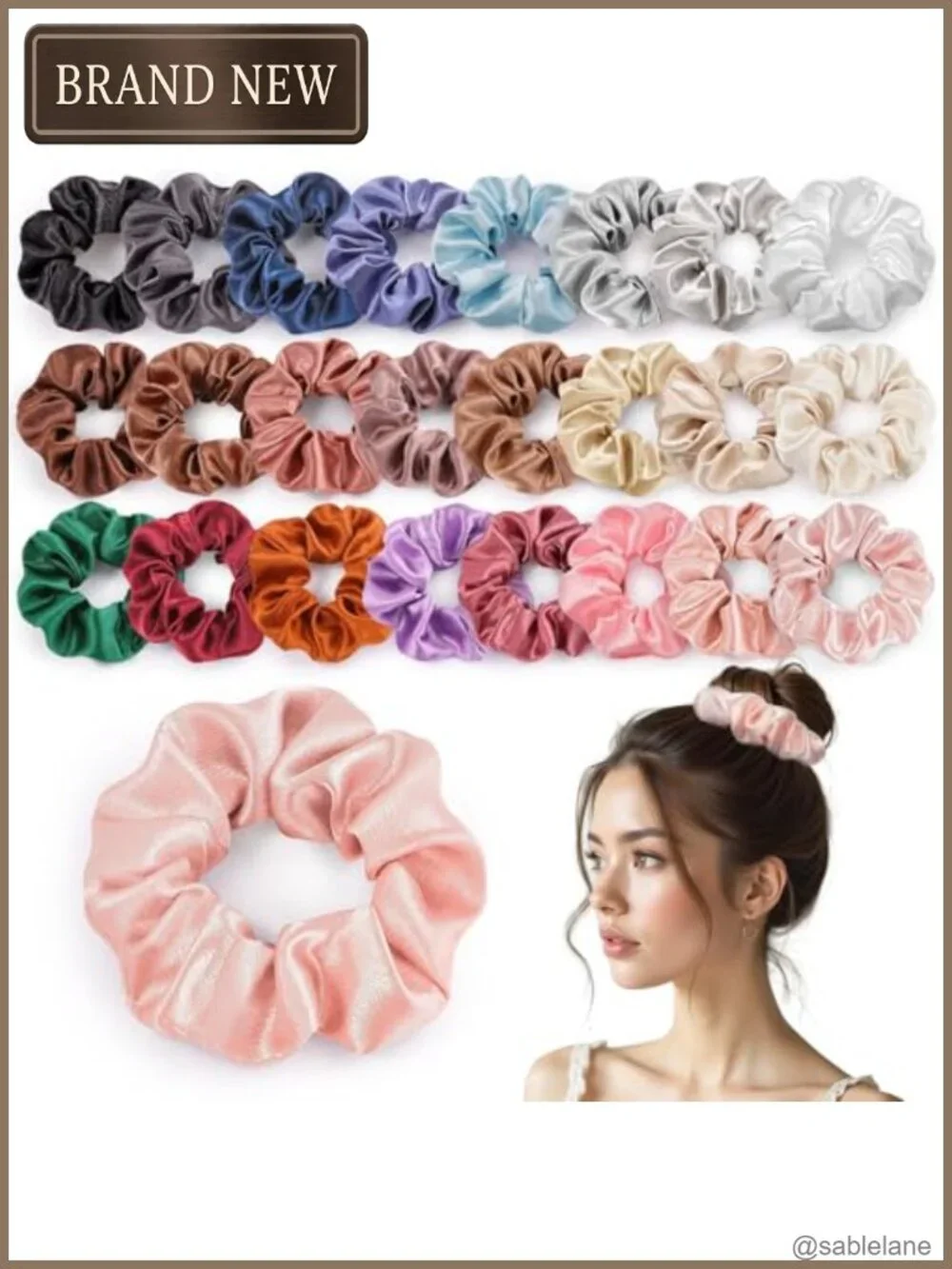 24 Silk Satin Scrunchies Bulk Hair Ties for Women Girls